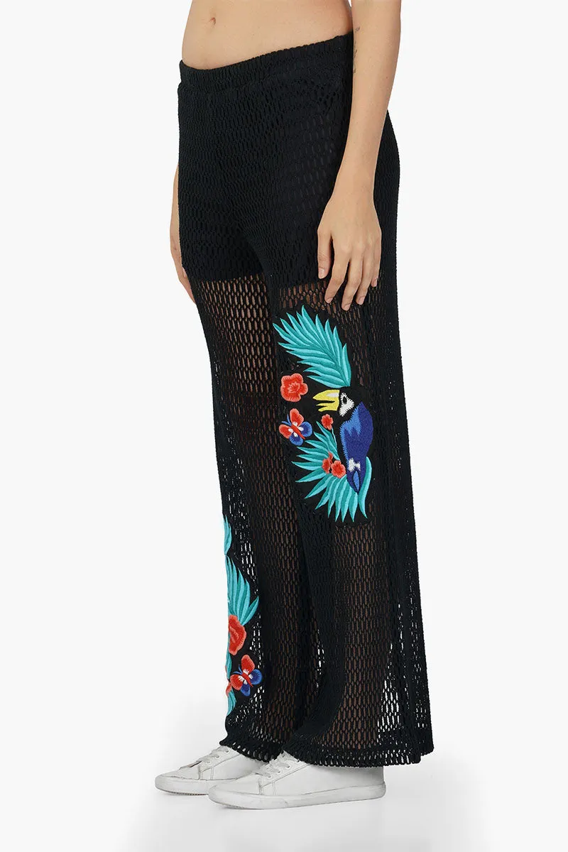 Maison Black Embroidered Pants