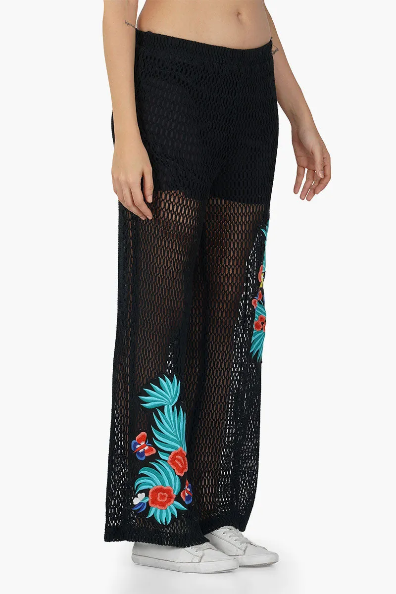 Maison Black Embroidered Pants