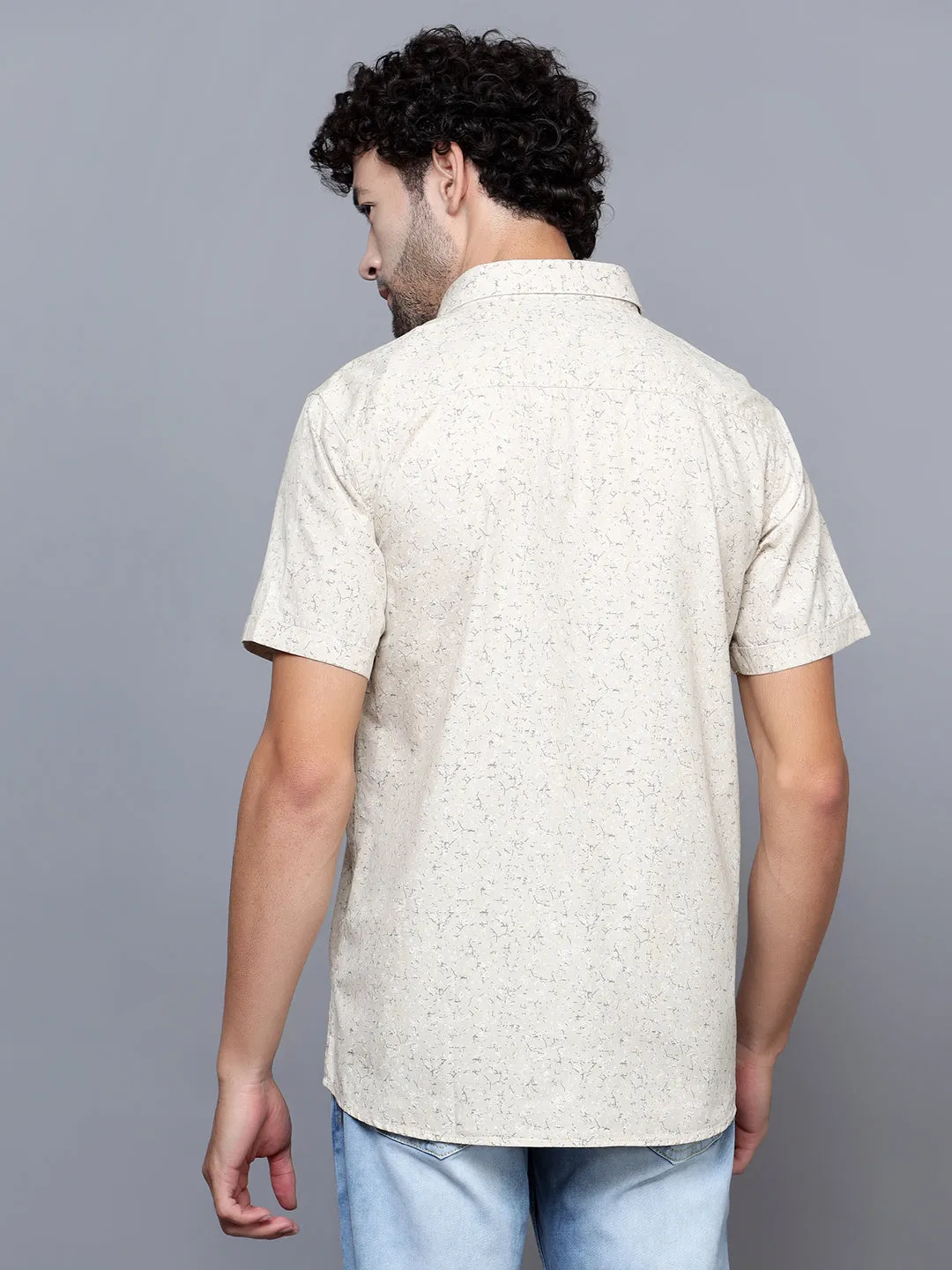 Men's Beige Casual Abstract Print Half Sleeve Shirt