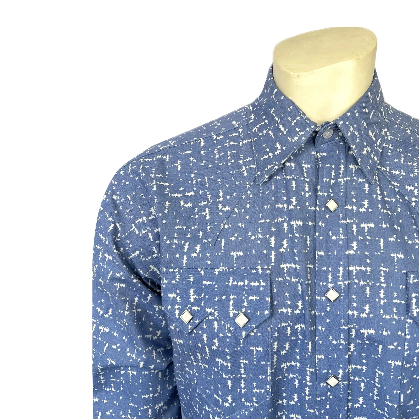 Men's Vintage Blue Ikat Print Western Shirt