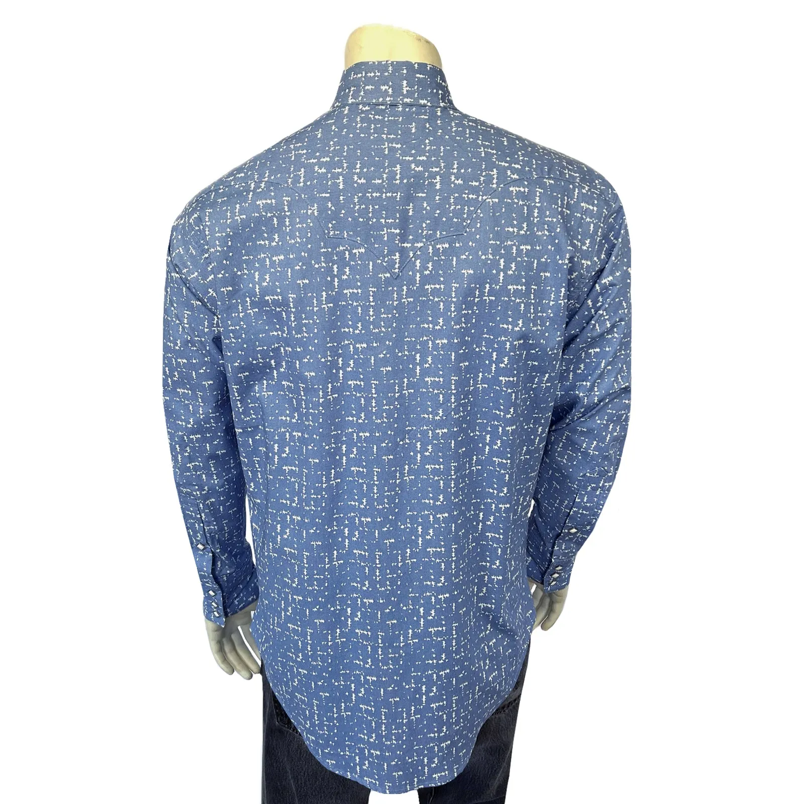 Men's Vintage Blue Ikat Print Western Shirt