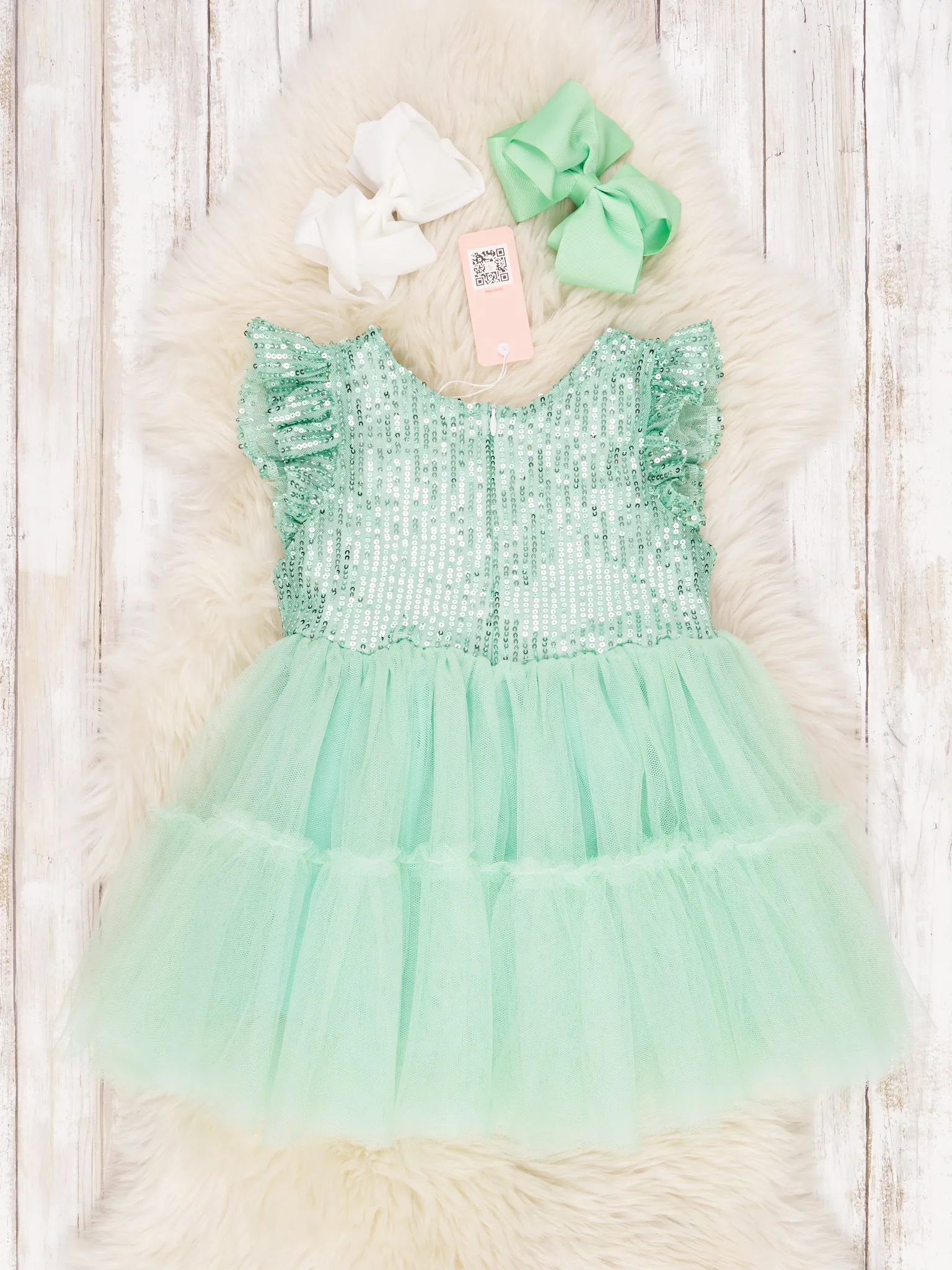 Mint Sequin Tiered Tulle Dress