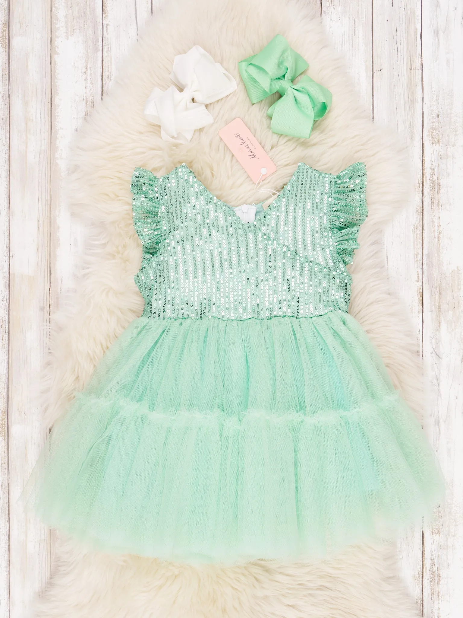 Mint Sequin Tiered Tulle Dress