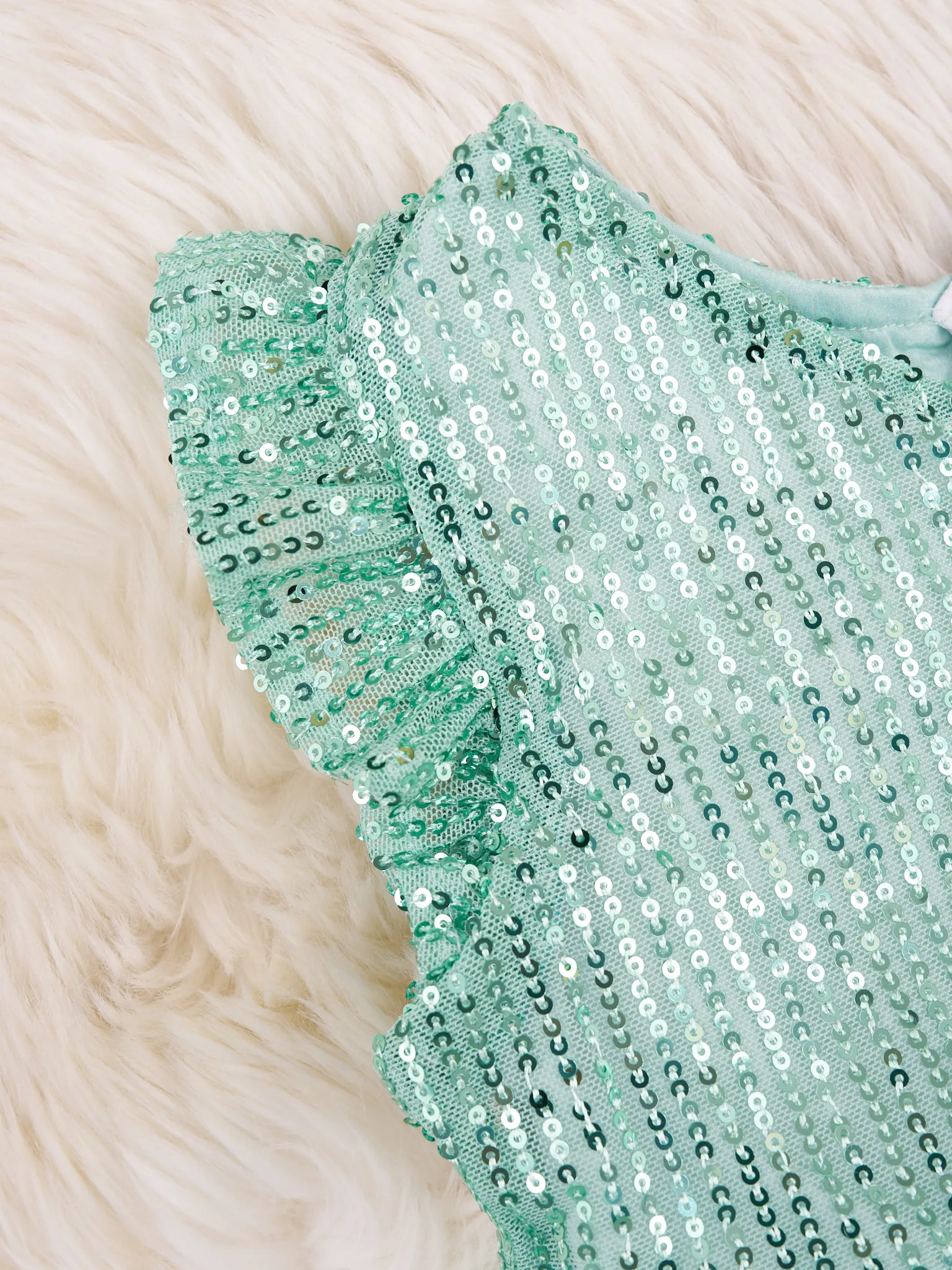 Mint Sequin Tiered Tulle Dress