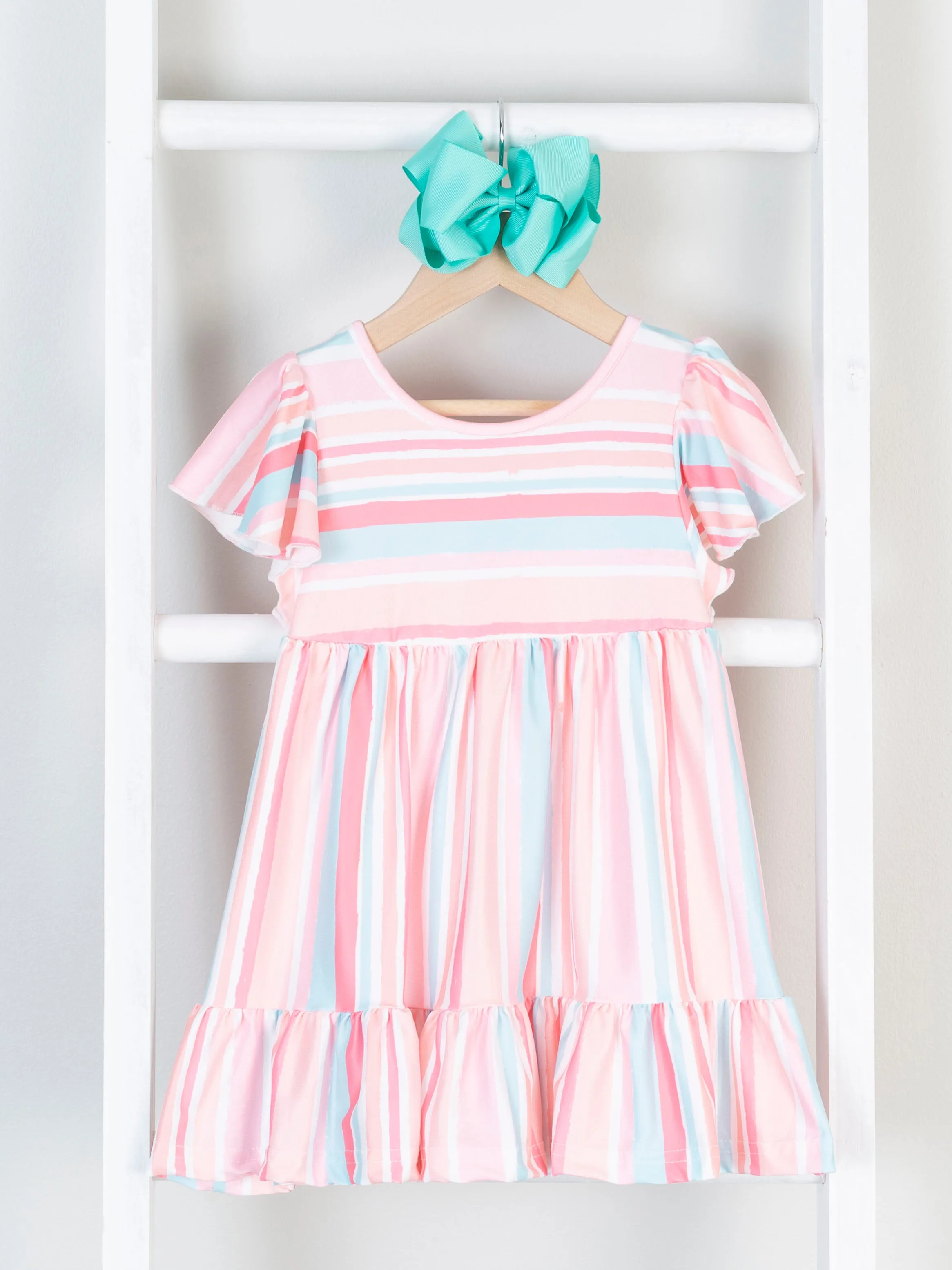 Mom & Me Tiered Coral Stripe Ruffle Dress