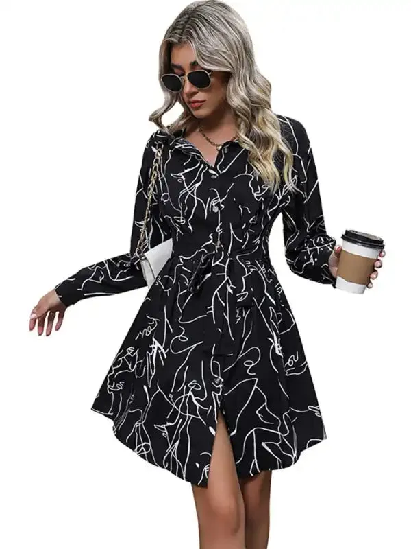 New casual printed shirt long sleeve dress