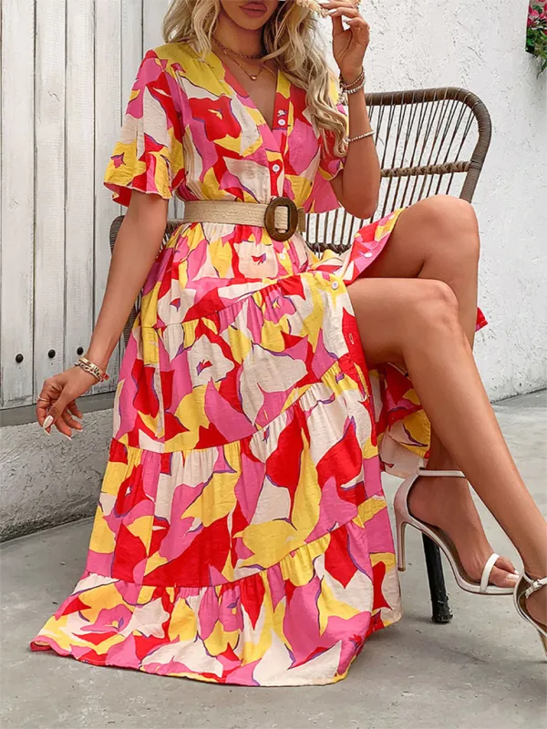 New Holiday Dress V-Neck Printed Dress \  Summer Dress