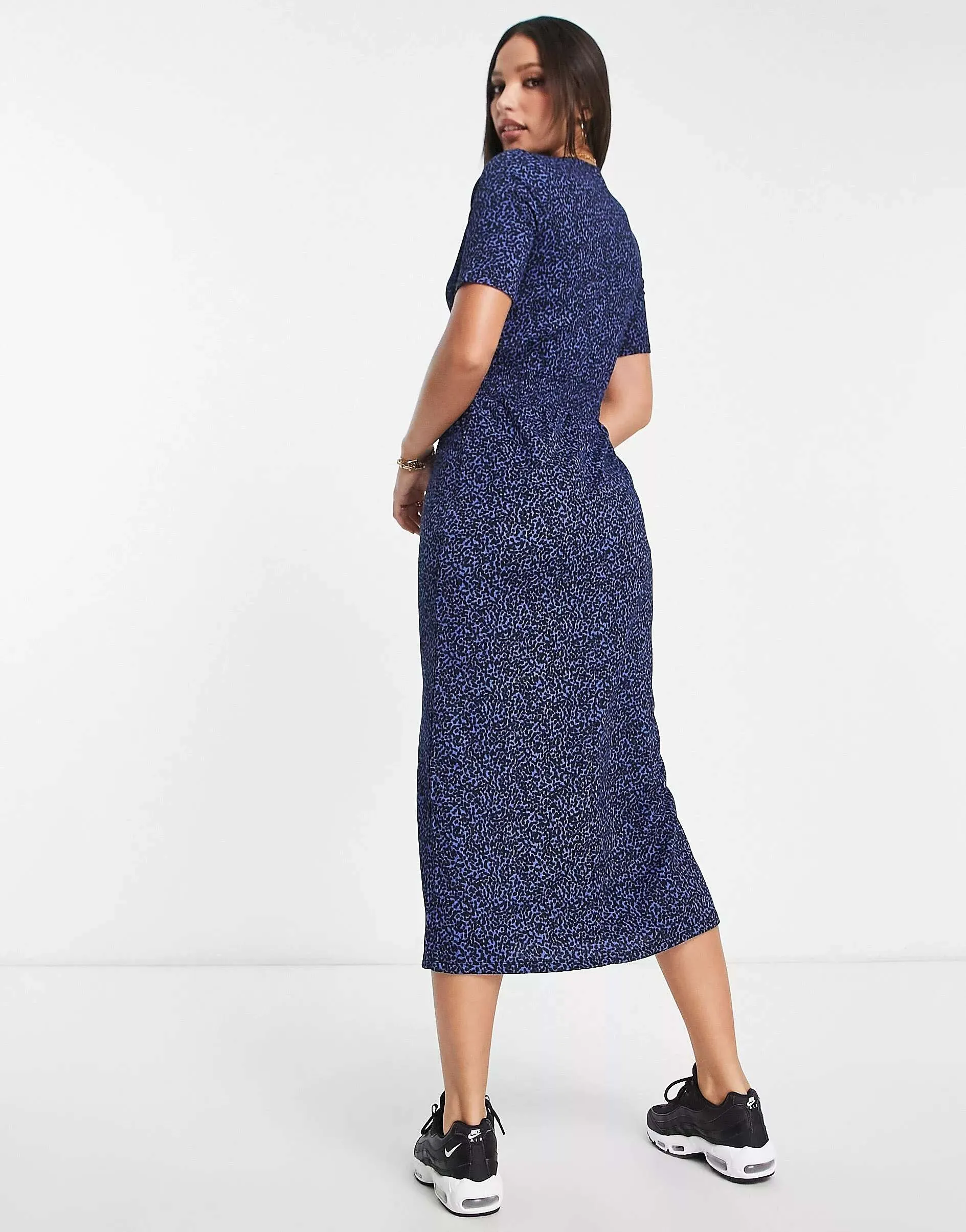 New Look Blue Smocked Midi Dress