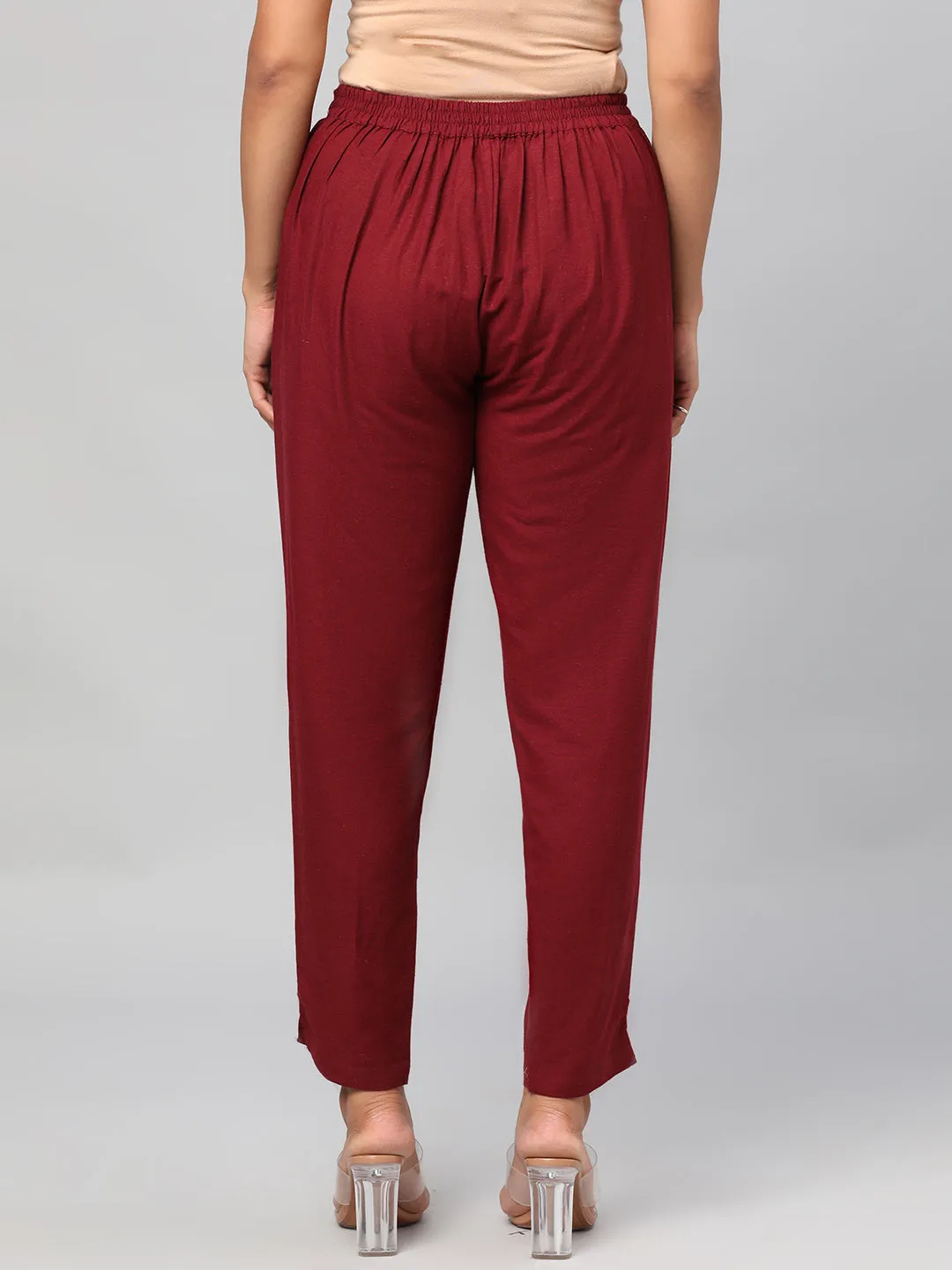 Plain Rayon Burgundy Trouser