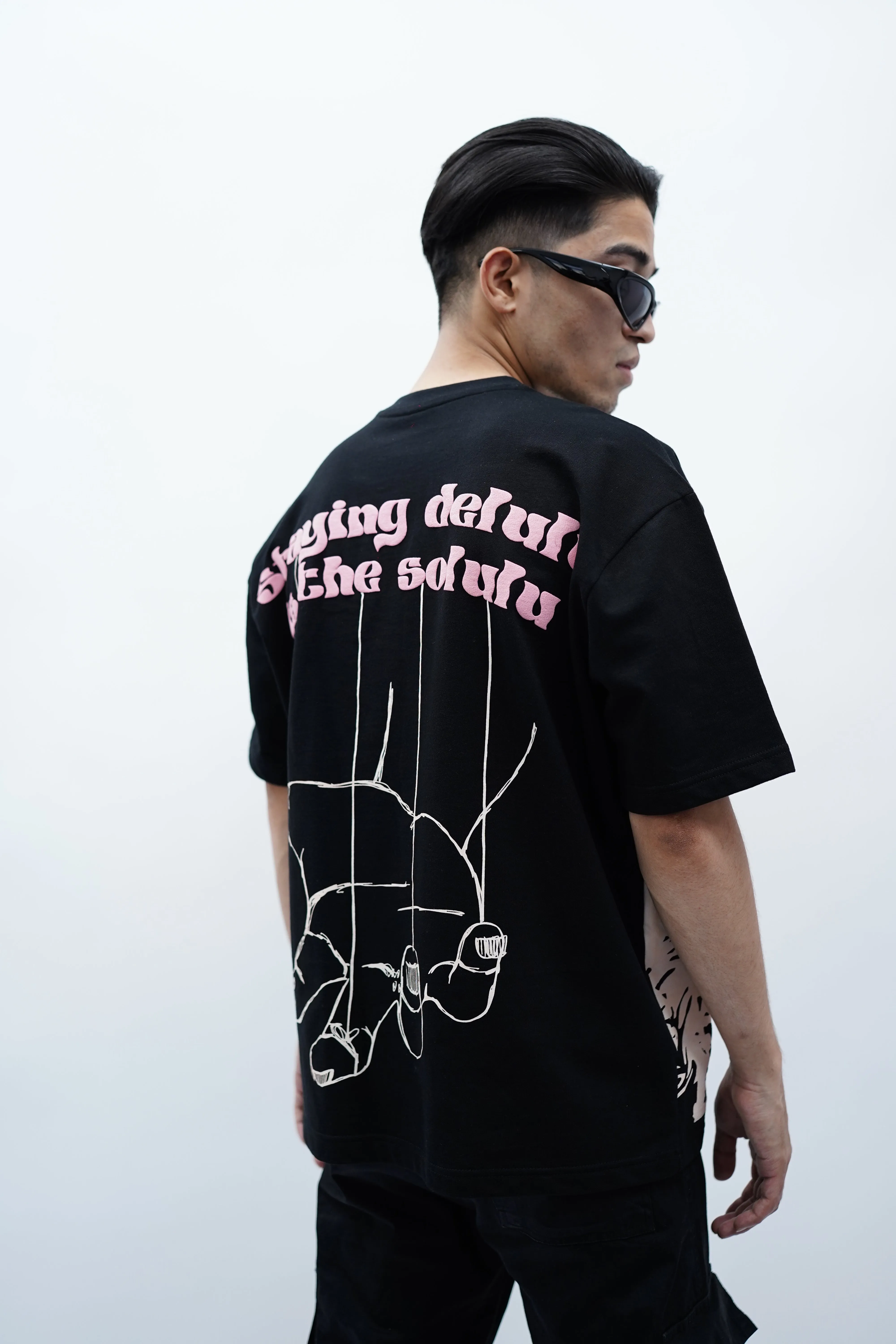 "Delulu is the Solulu" Oversized Puff Print Black T-Shirt By DemonWear for Him