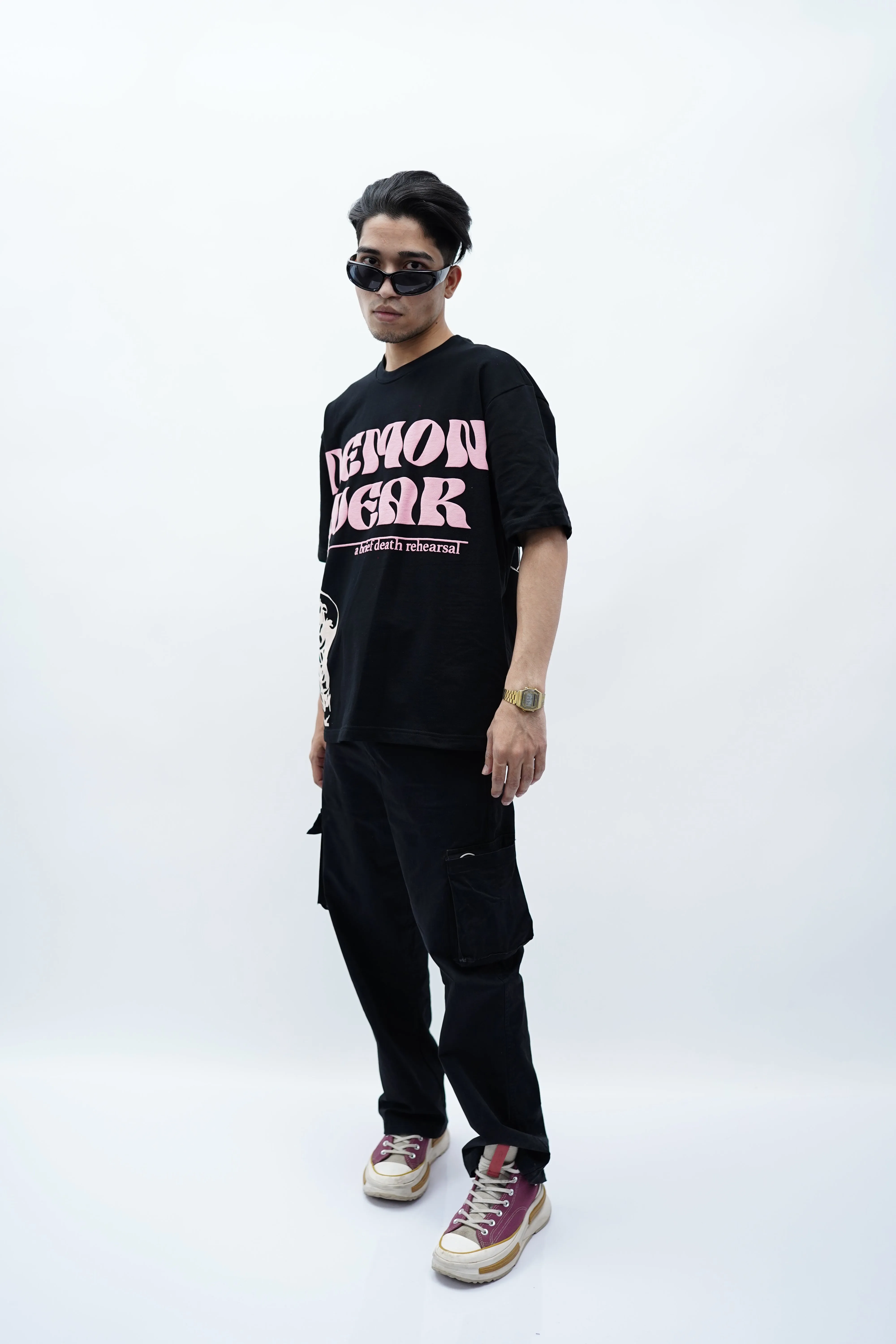 "Delulu is the Solulu" Oversized Puff Print Black T-Shirt By DemonWear for Him