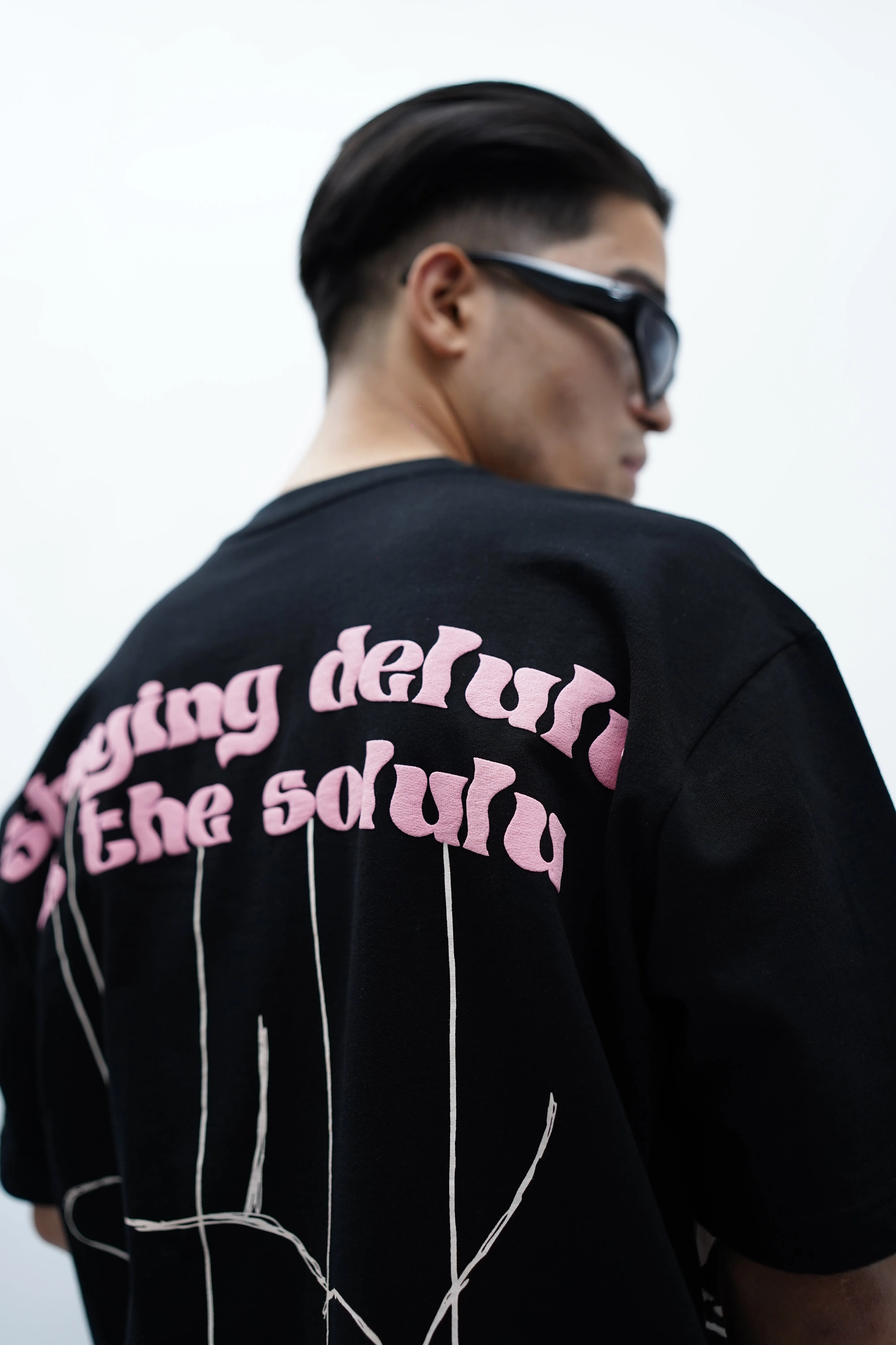 "Delulu is the Solulu" Oversized Puff Print Black T-Shirt By DemonWear for Him