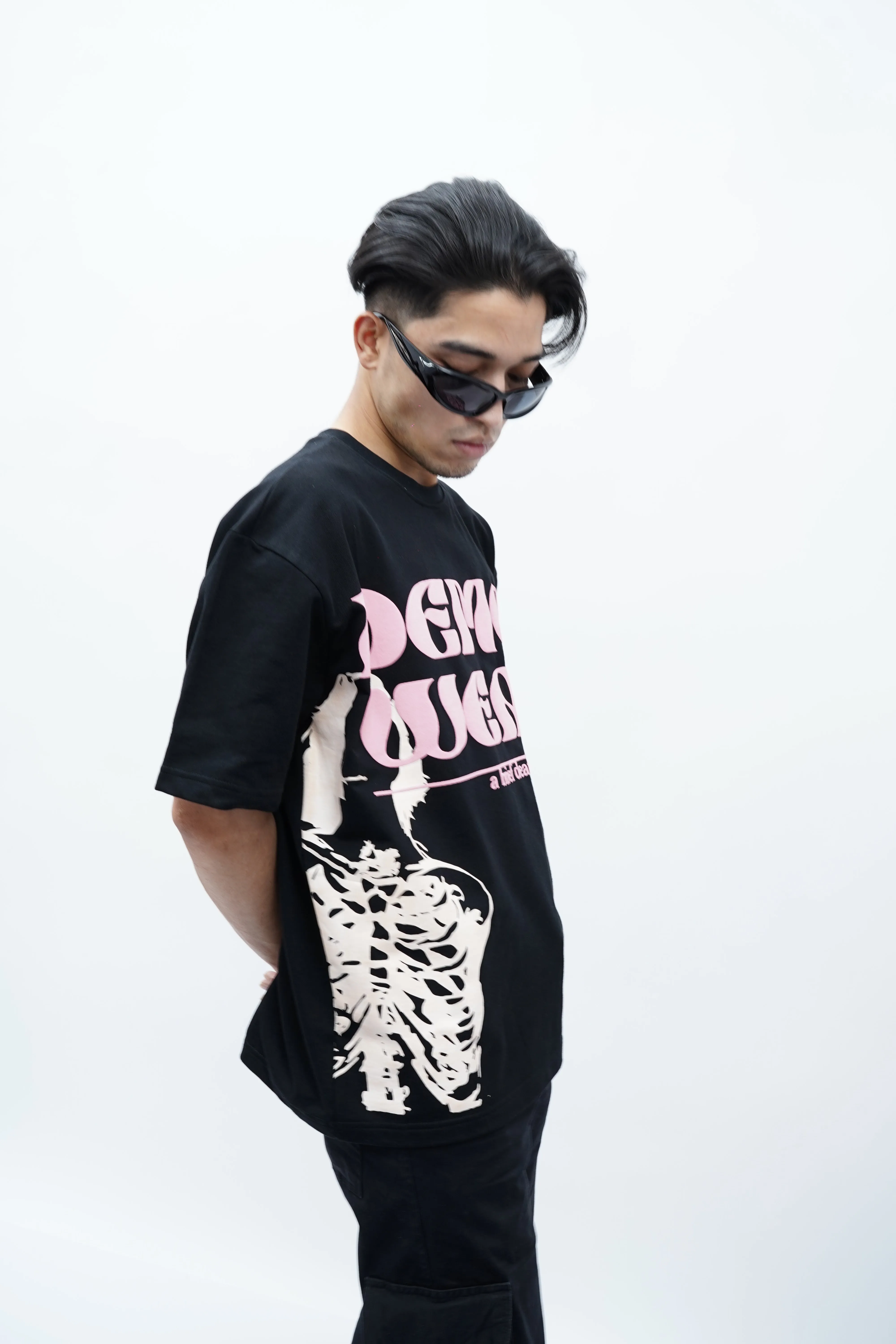 "Delulu is the Solulu" Oversized Puff Print Black T-Shirt By DemonWear for Him