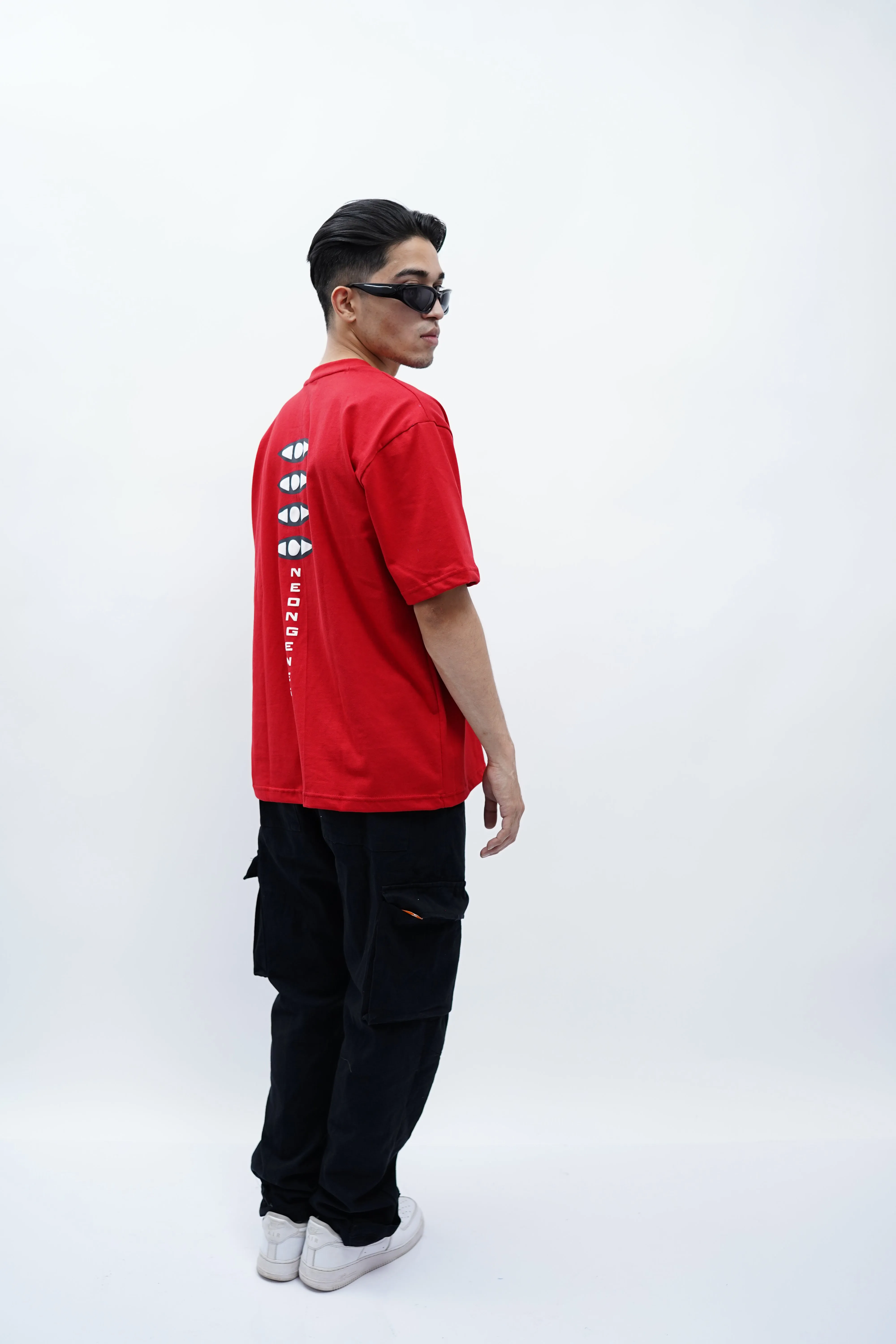 "Neon Genesis" Oversized Puff Print Red T-Shirt By DemonWear for Him