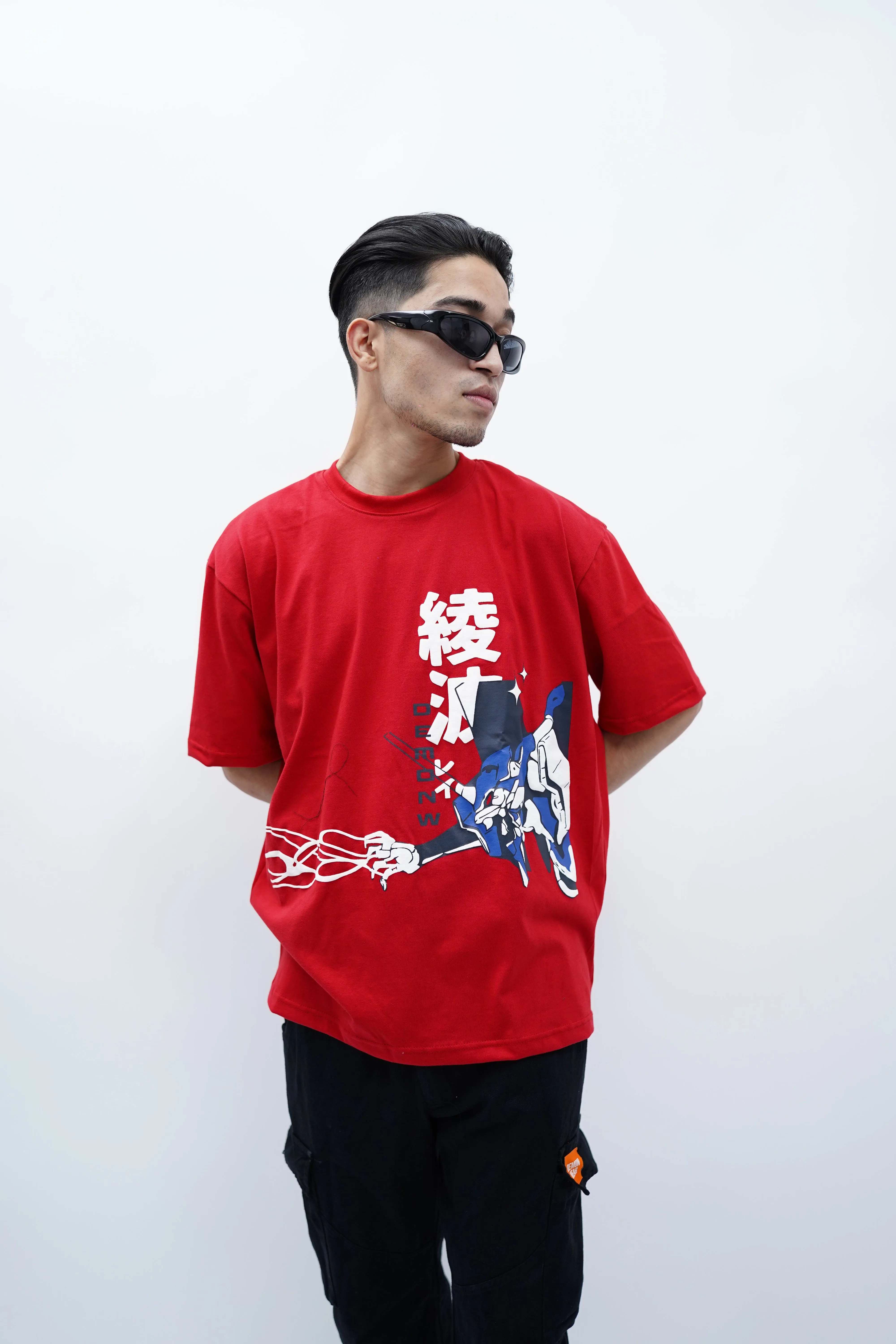 "Neon Genesis" Oversized Puff Print Red T-Shirt By DemonWear for Him