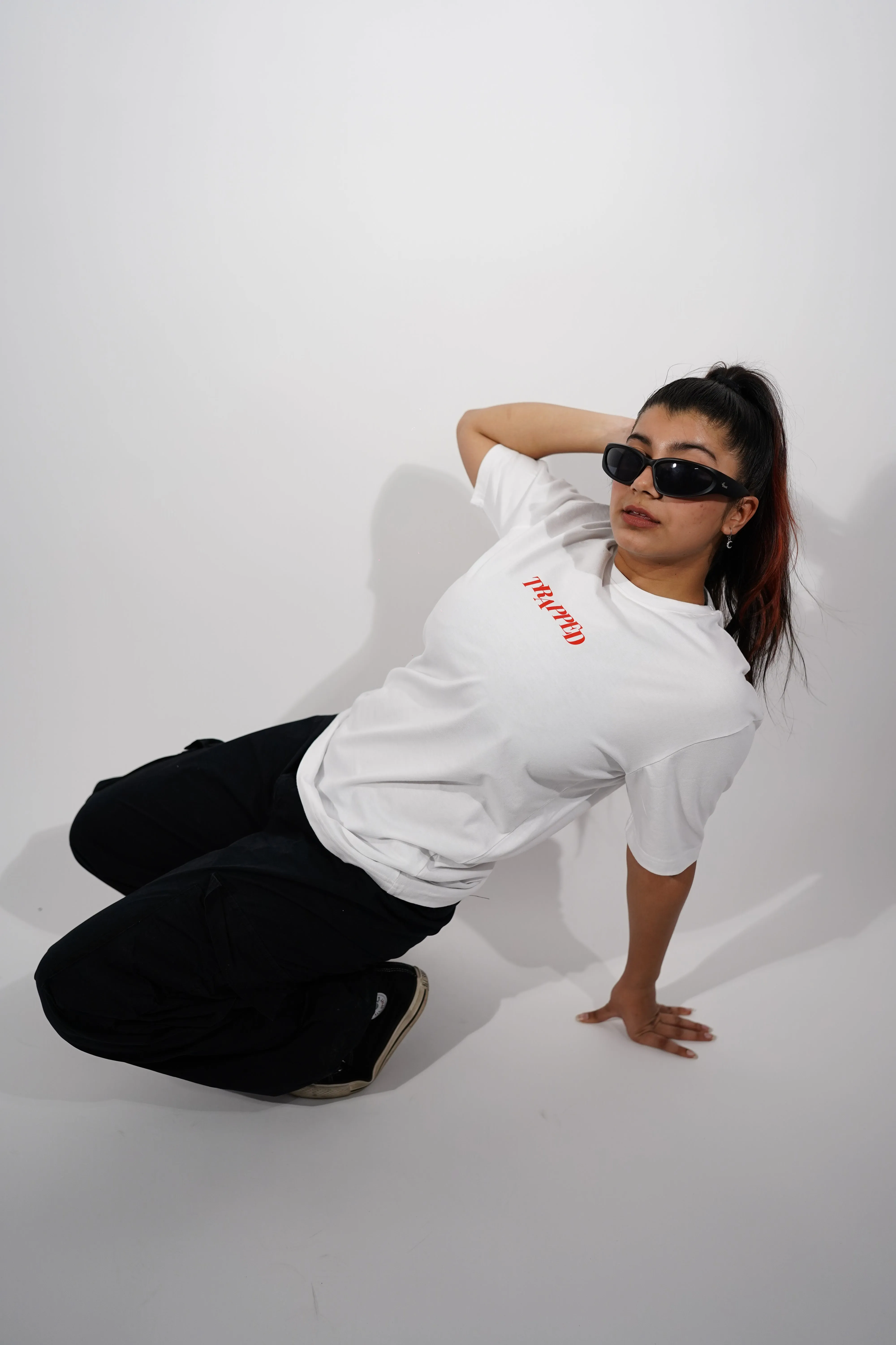 "TRAPPED" Oversized Fit Tshirt - White by Demonwear for Her