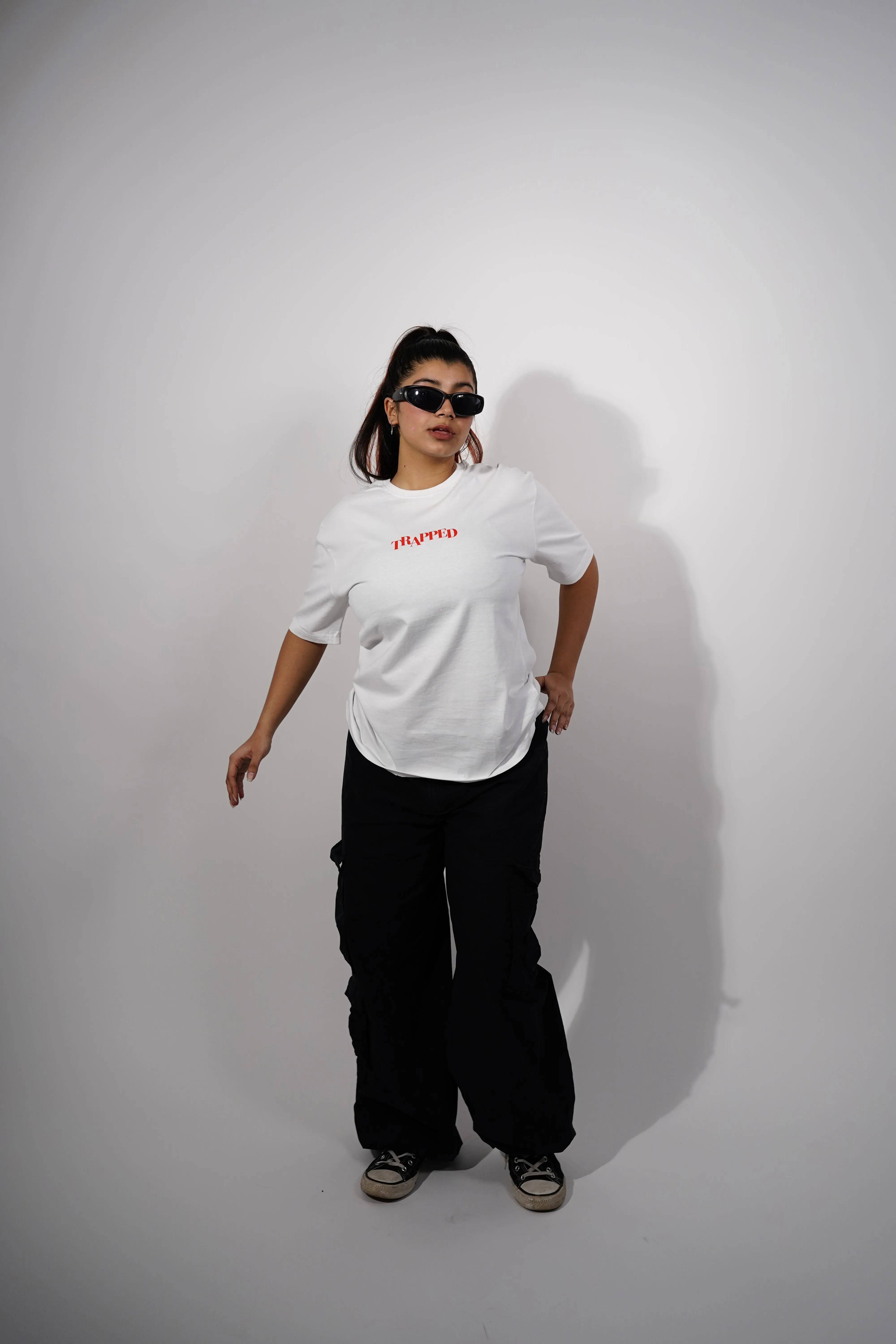 "TRAPPED" Oversized Fit Tshirt - White by Demonwear for Her