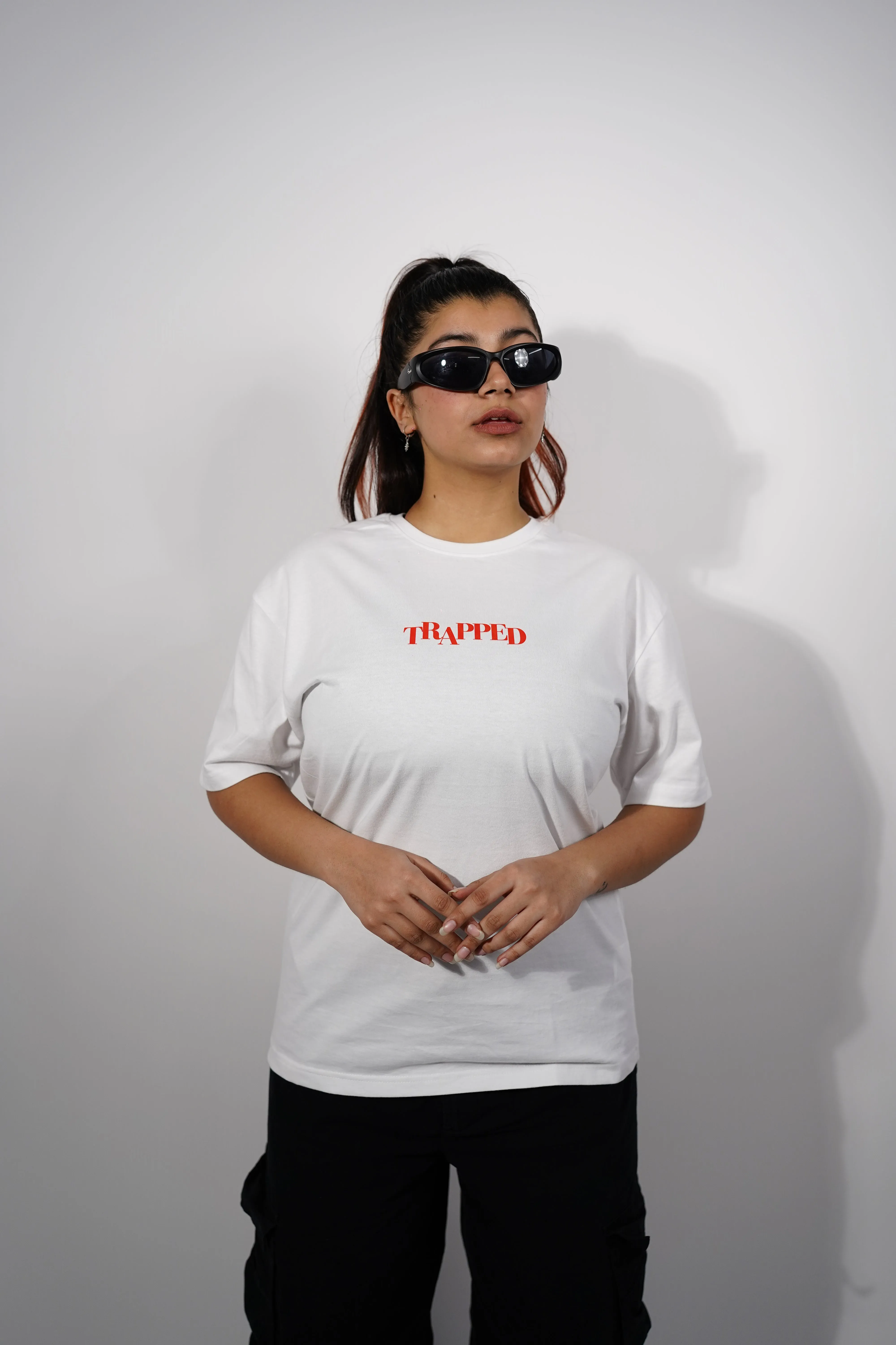 "TRAPPED" Oversized Fit Tshirt - White by Demonwear for Her