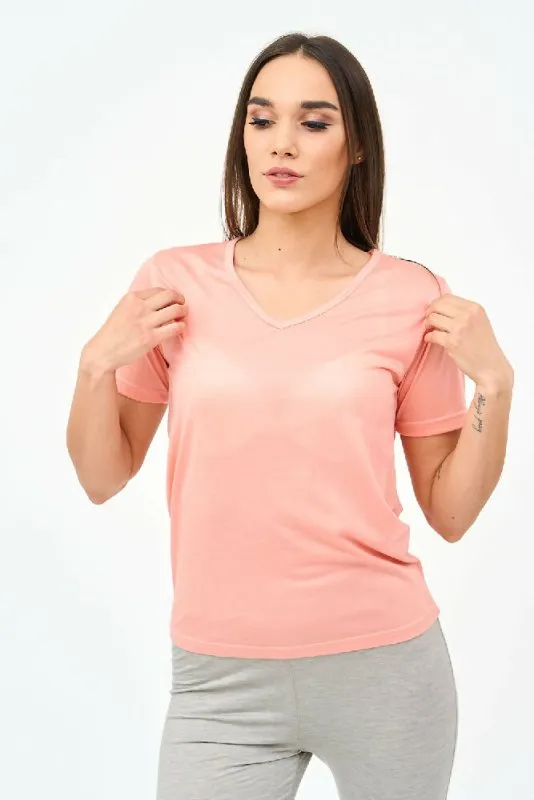 Short-Sleeved V Neck Women's T Shirt in Pink!