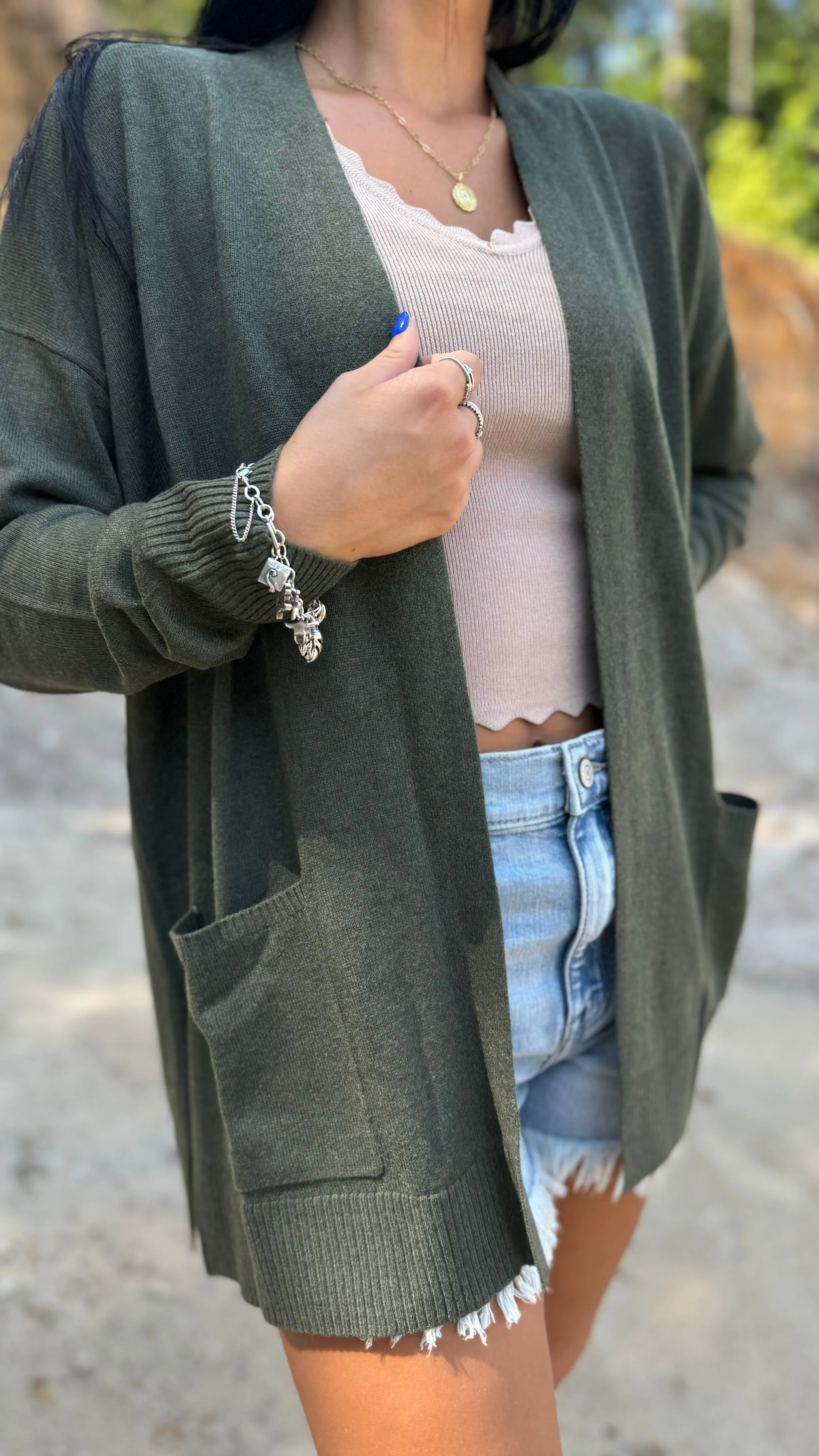 Solid Knit Open Cardigan