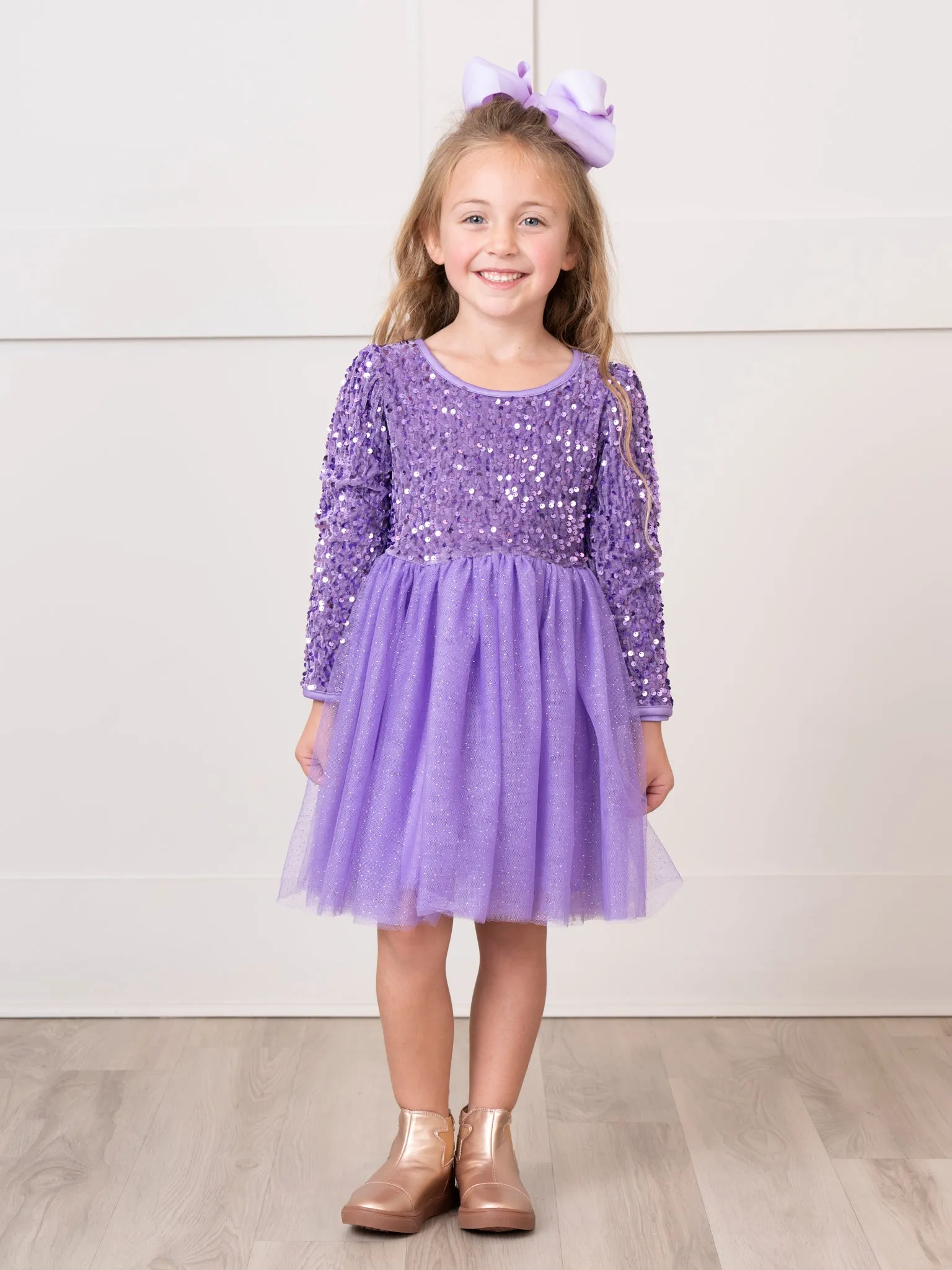 Sparkle Party Long Sleeve Tulle Dress