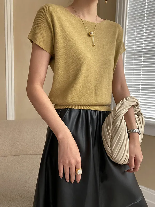 Stylish Loose Solid Color Boat Neck Knitwear Pullovers Tops