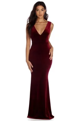 V-Neck Red Evening Gown