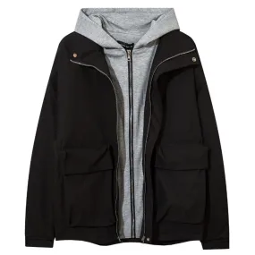 WLS Dark Double Patchwork Hooded Winter Coat